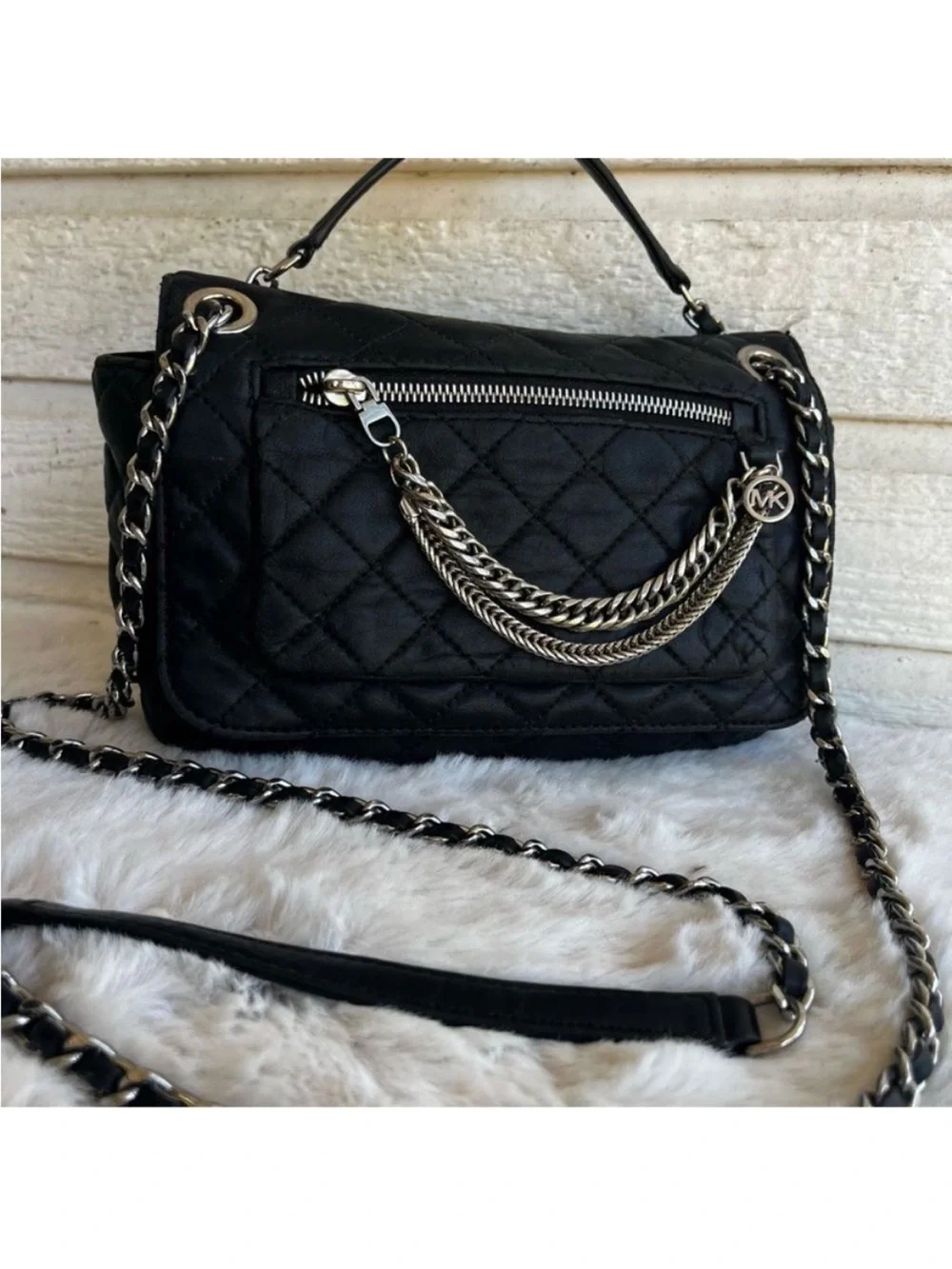 MICHAEL KORS Black Flap Cheyenne Jet Set Astor Crossbody Chain Shoulder Bag